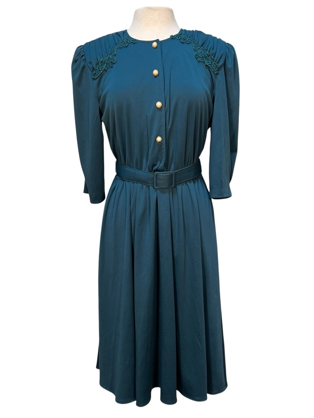 Vintage 80’s Teal Belted Midi Dress Size L